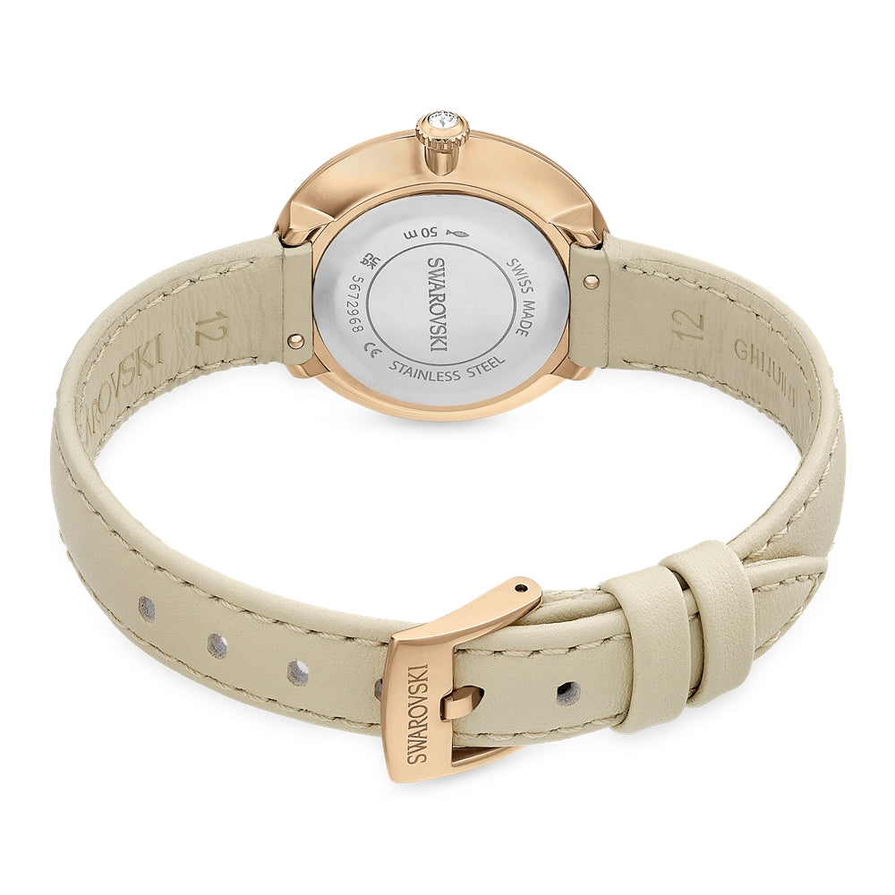 Swarovski Certa Rose Gold Swiss Made Beige Leather Bracelet Watch