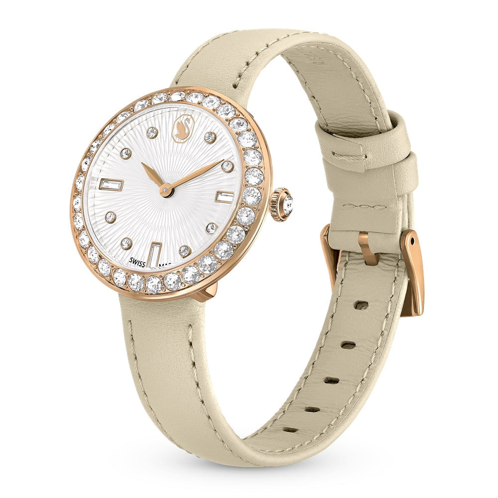 Swarovski Certa Rose Gold Swiss Made Beige Leather Bracelet Watch