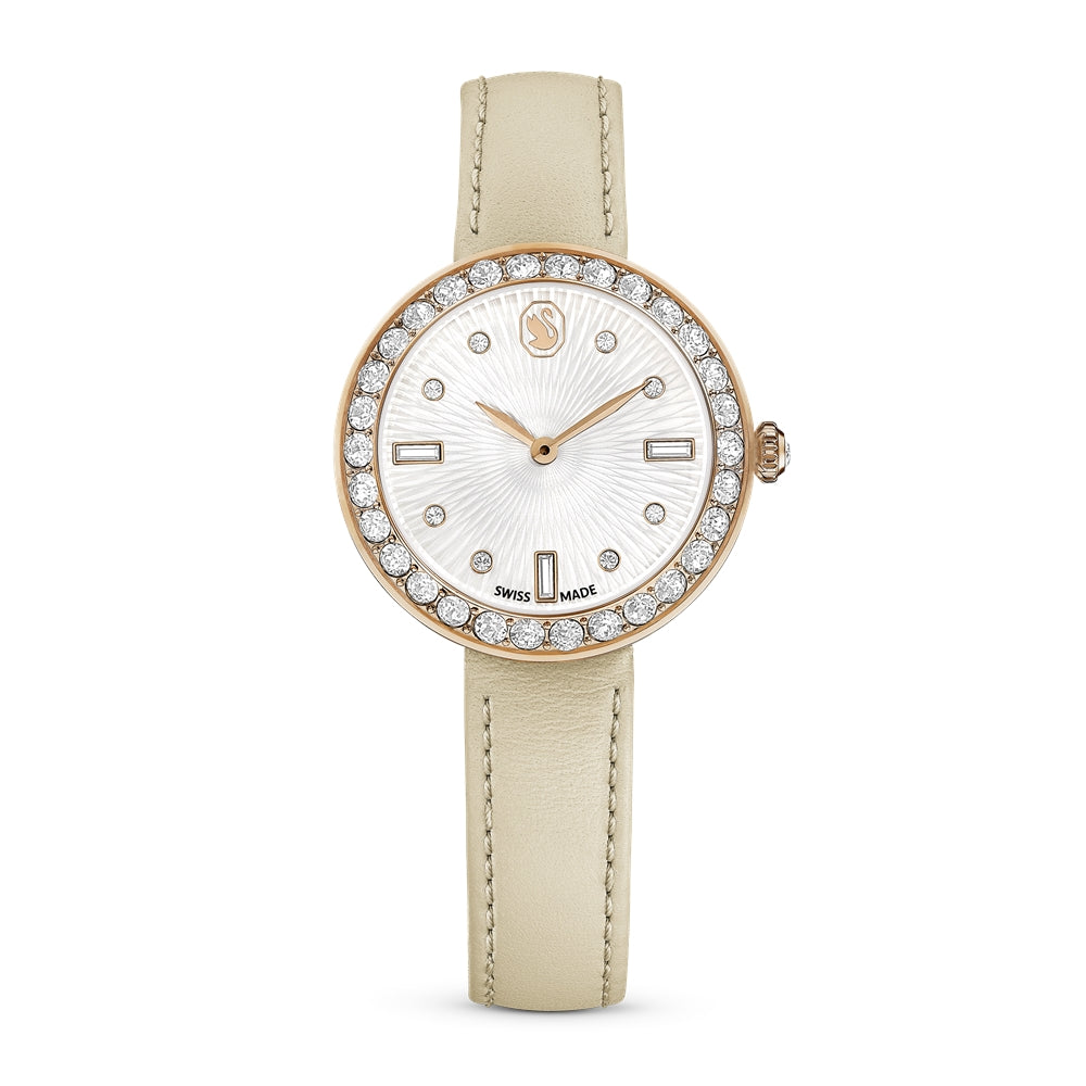 Swarovski Certa Rose Gold Swiss Made Beige Leather Bracelet Watch