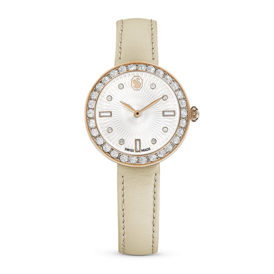 Swarovski Certa Rose Gold Swiss Made Beige Leather Bracelet Watch