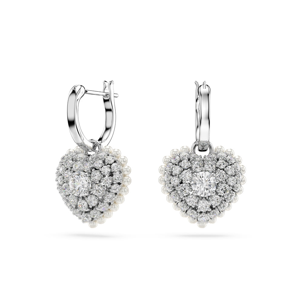 Swarovski Hyperbola White Heart Rhodium Plated Drop Earrings