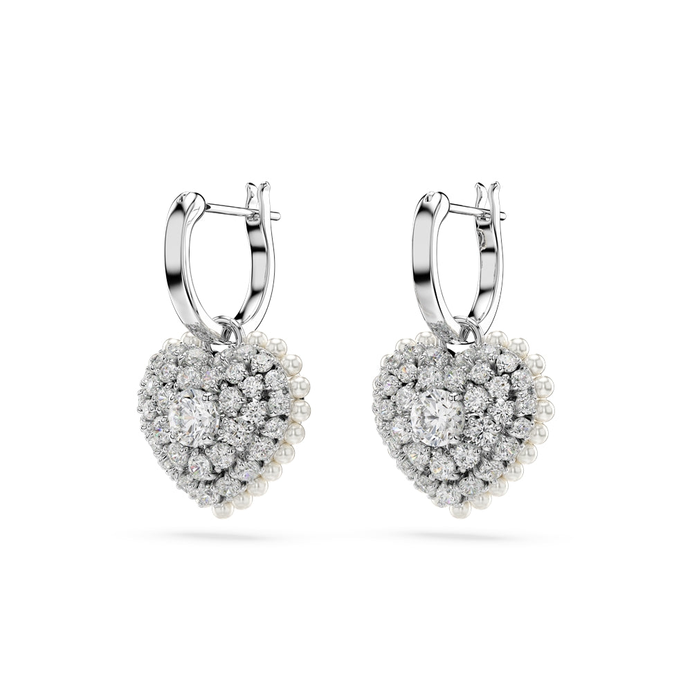 Swarovski Hyperbola White Heart Rhodium Plated Drop Earrings