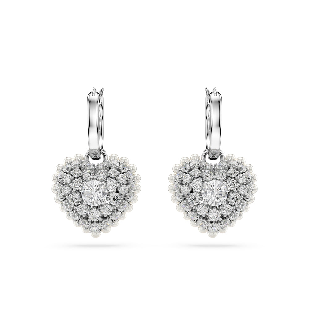 Swarovski Hyperbola White Heart Rhodium Plated Drop Earrings