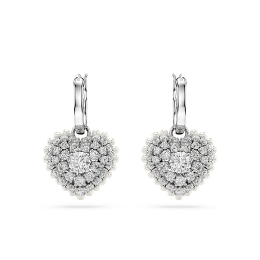 Swarovski Hyperbola White Heart Rhodium Plated Drop Earrings