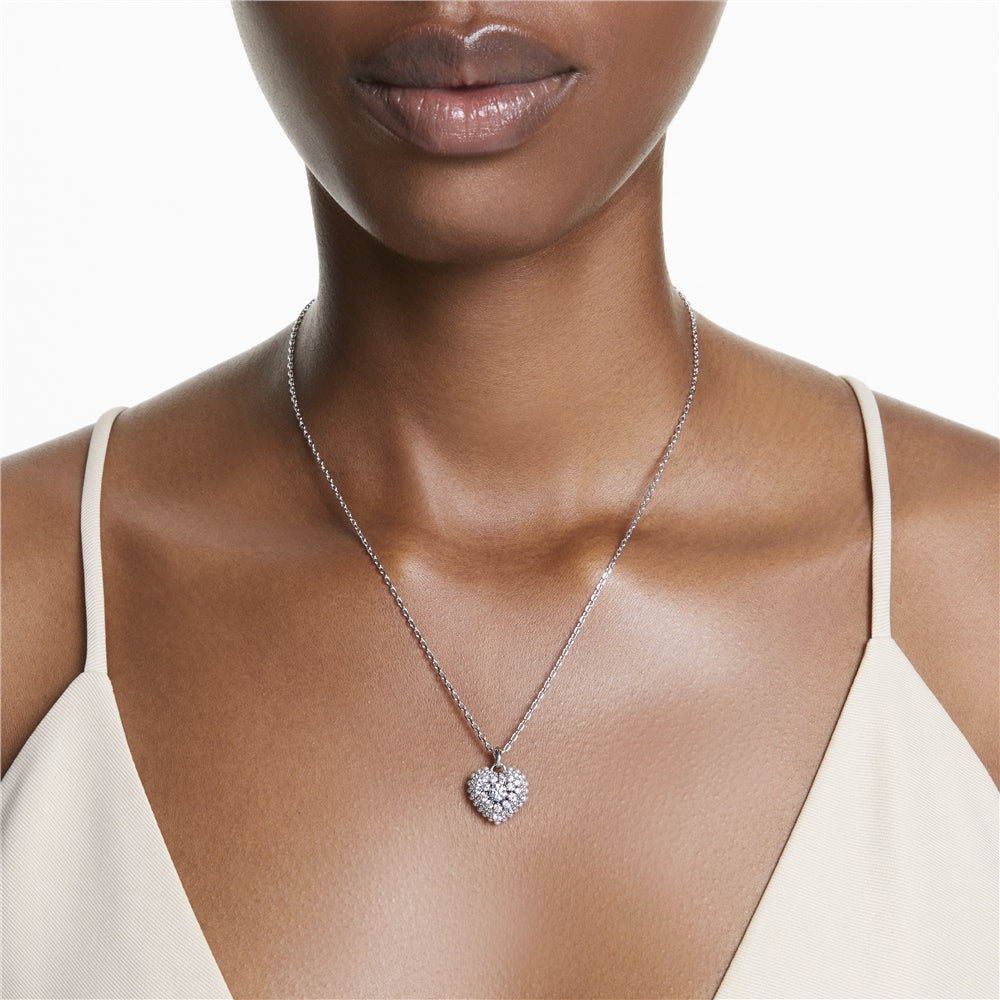 Swarovski Hyperbola Necklace, Heart, White, Rhodium plated