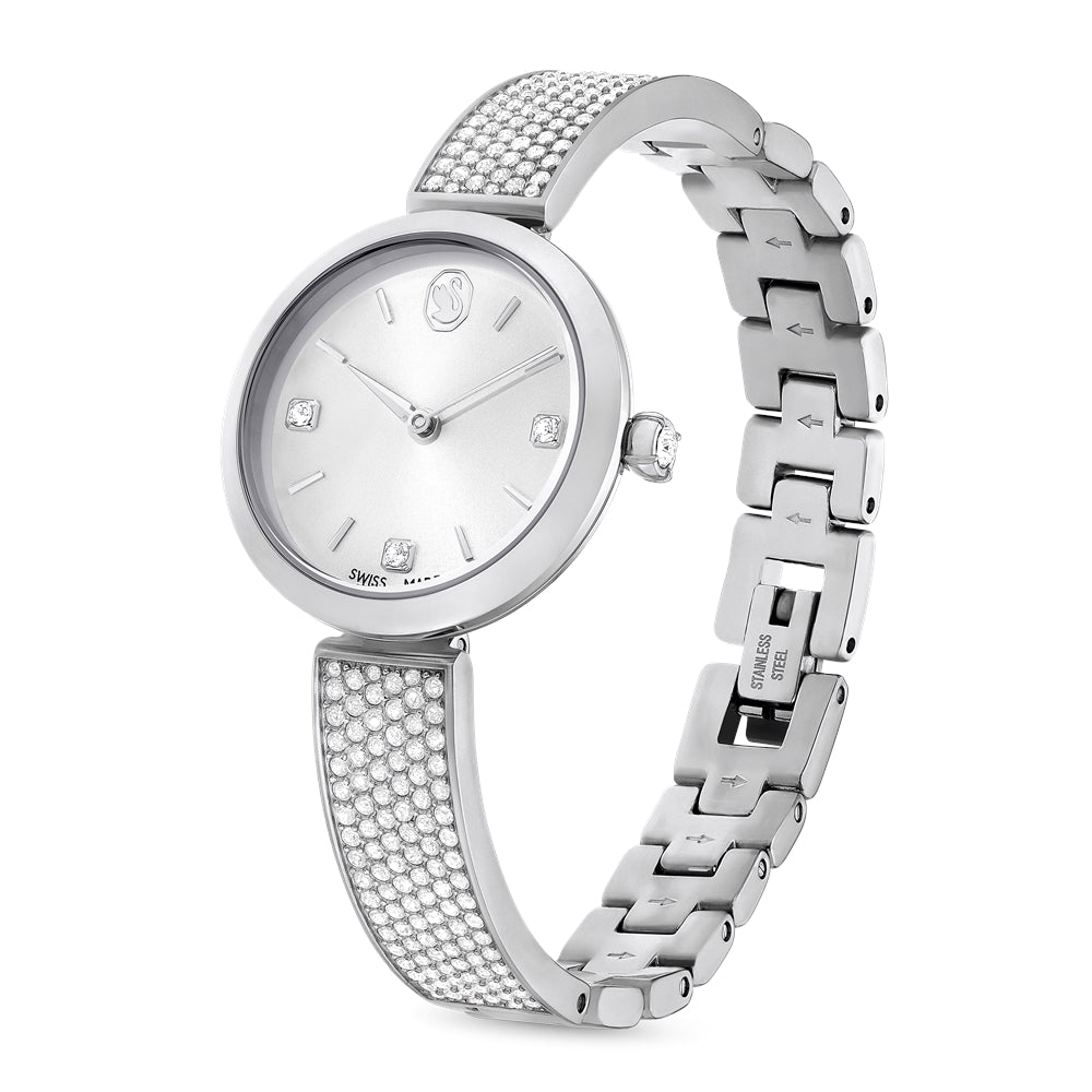 Swarovski Illumina Silver Tone Metal Bracelet Swiss Made Watch
