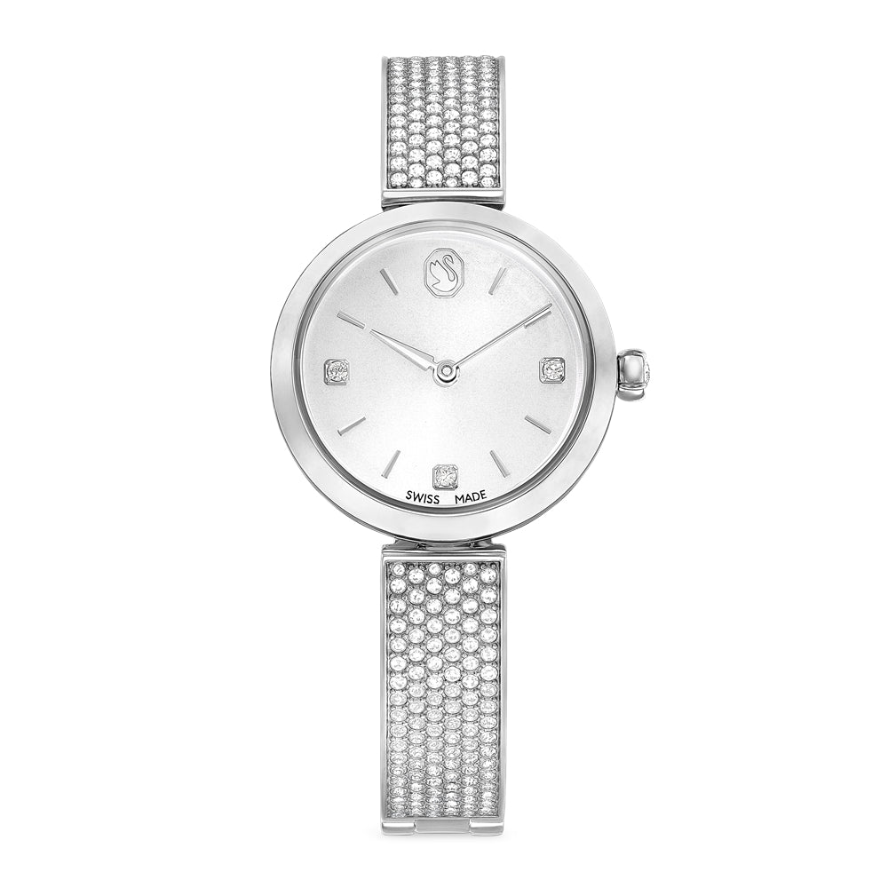 Swarovski Illumina Silver Tone Metal Bracelet Swiss Made Watch