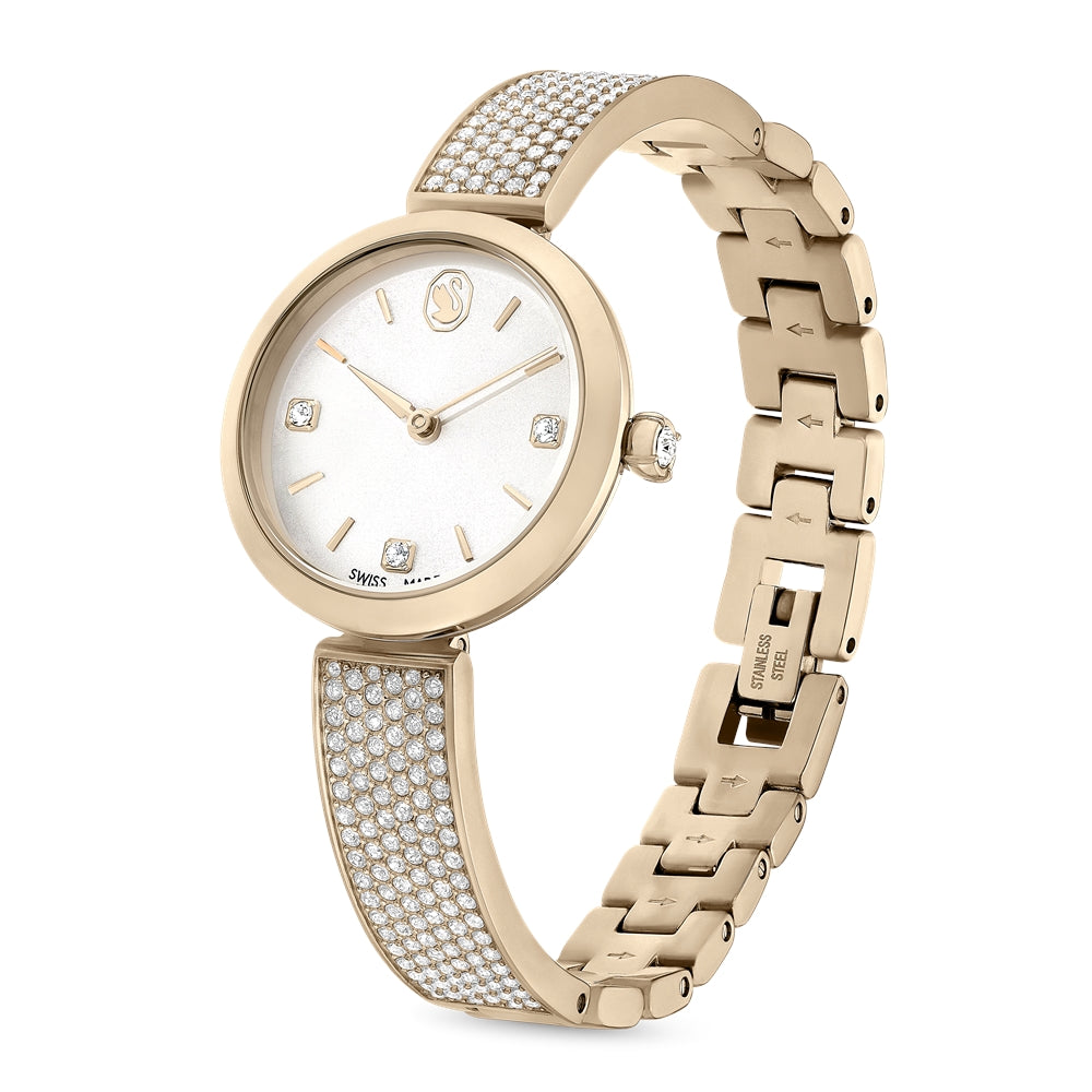 Swarovski Illumina Champagne Tone Metal Bracelet Swiss Made Watch
