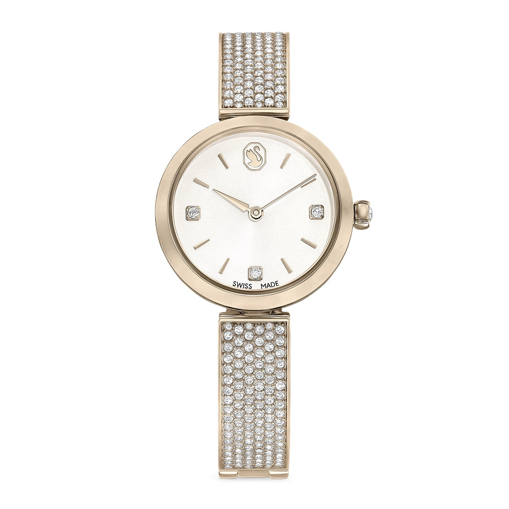 Swarovski Illumina Champagne Tone Metal Bracelet Swiss Made Watch