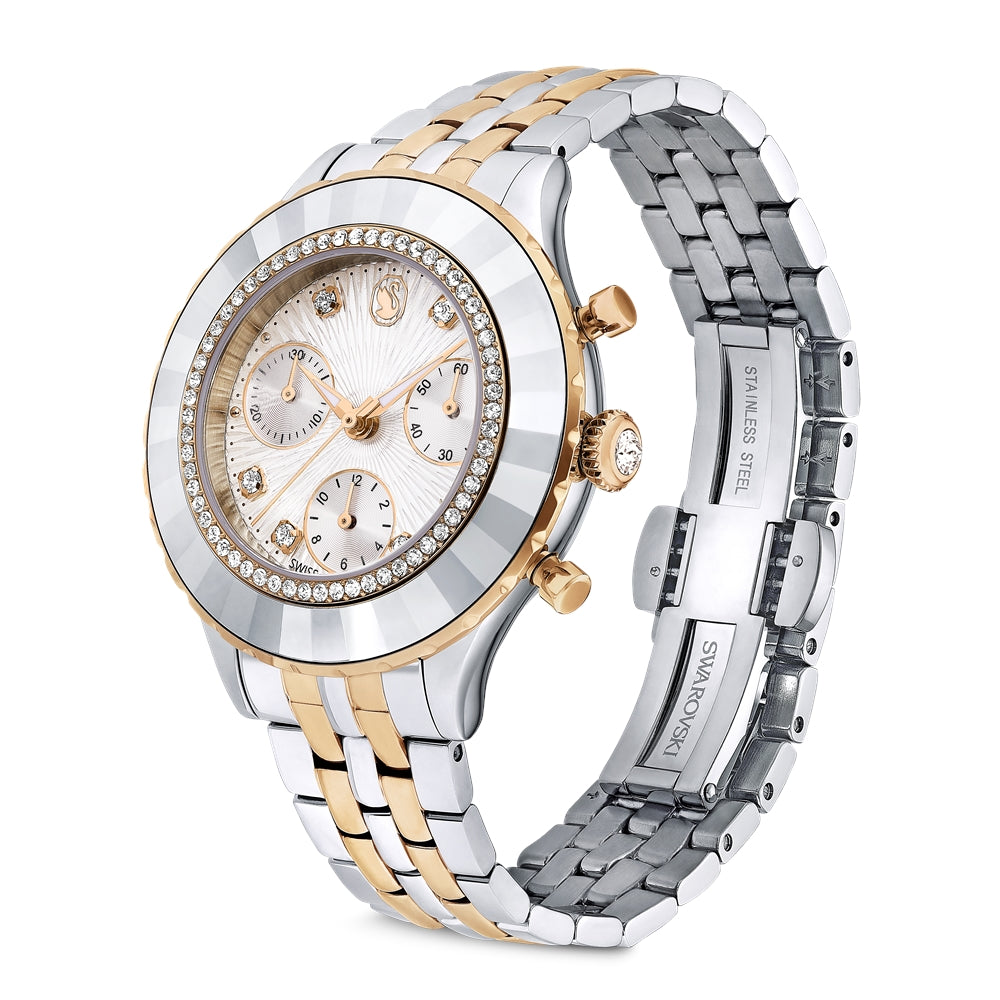 Swarovski Octea Chrono Rose-Gold Metal Bracelet Swiss Made Watch