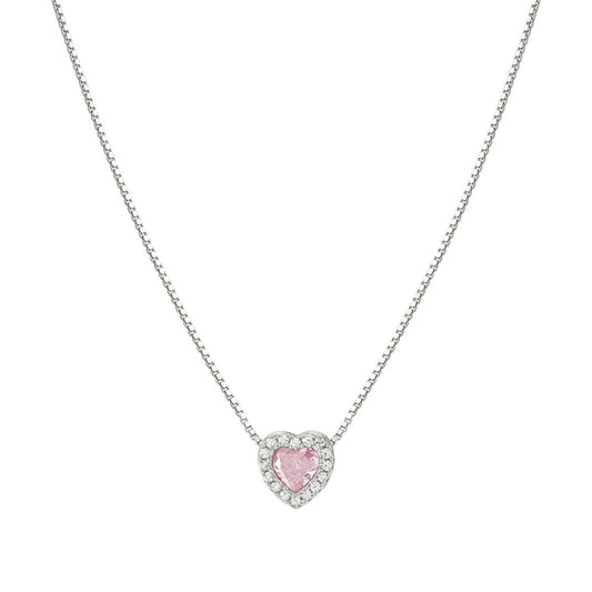 Nomination Silver Pink CZ Heart Necklace