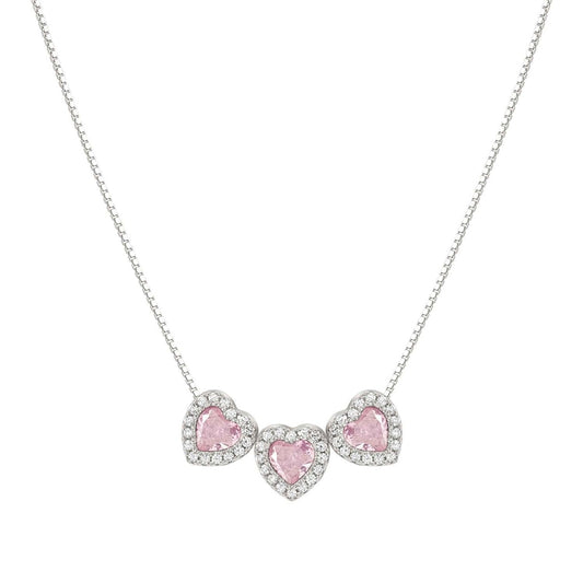 Nomination Silver Triple Pink CZ Heart Necklace