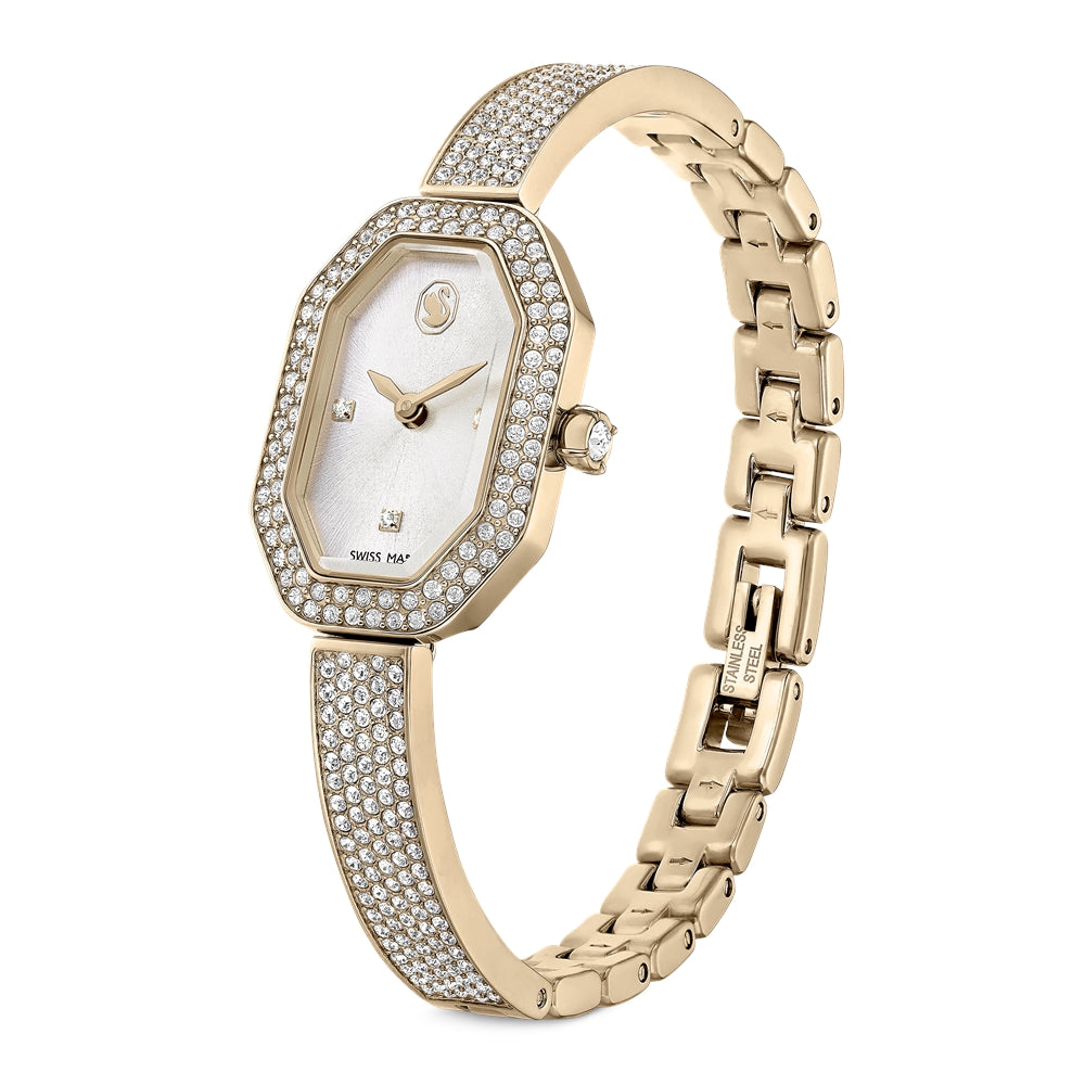 Swarovski Dextera Champagne Gold-Tone White Crystal Swiss Made Bangle Watch