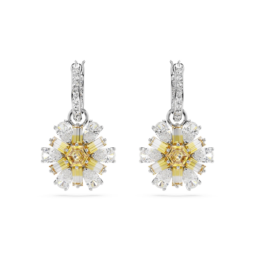 Swarovski Idyllia drop earrings, Flower, Yellow, Rhodium plated