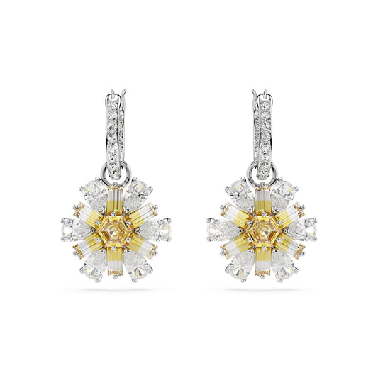 Swarovski Idyllia drop earrings, Flower, Yellow, Rhodium plated