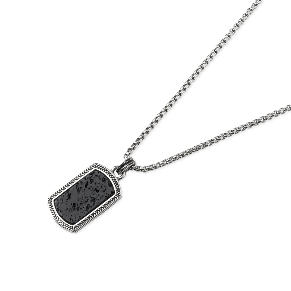Over & Over Silver and Black Mens Tag Pendant Necklace