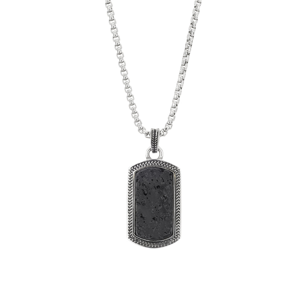 Over & Over Silver and Black Mens Tag Pendant Necklace