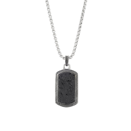 Over & Over Silver and Black Mens Tag Pendant Necklace