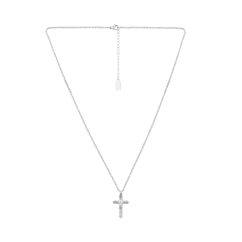 Over & Over Silver Mens Detailed Cross Necklace