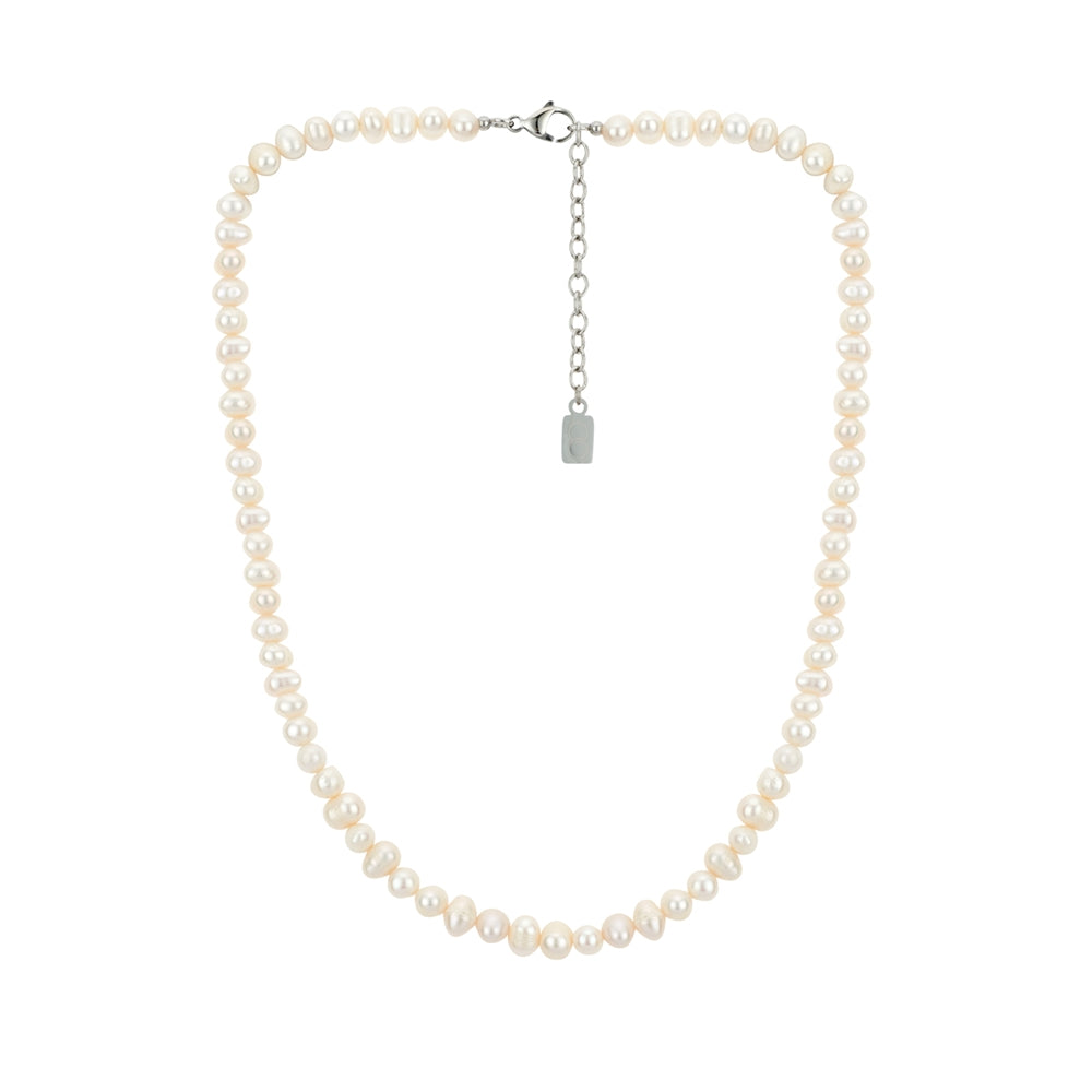 Over & Over Silver Mens Freshwater Pearl Necklace