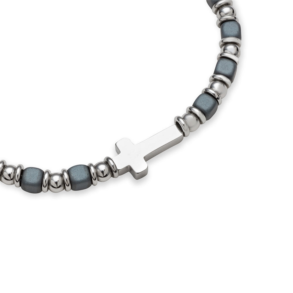 Over & Over Silver Mens Stainless Steel Hematire Bracelet