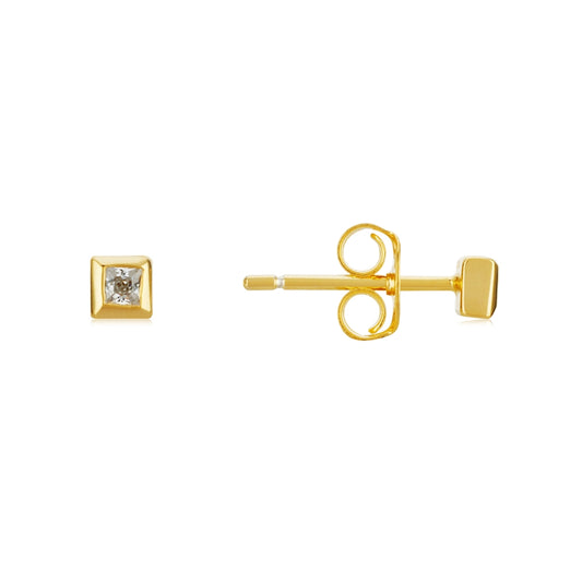 Argento Gold CZ Square Studs