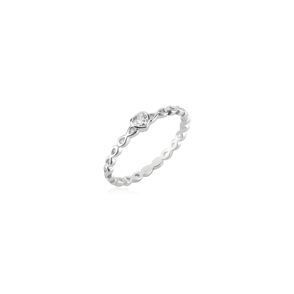 Argento Silver Infinity CZ Petite Heart Ring