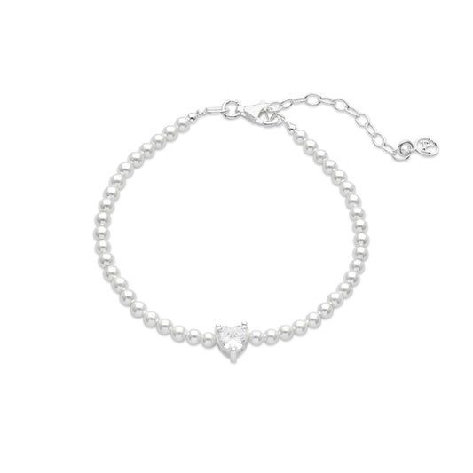 Argento Silver Pearl Heart CZ Bracelet