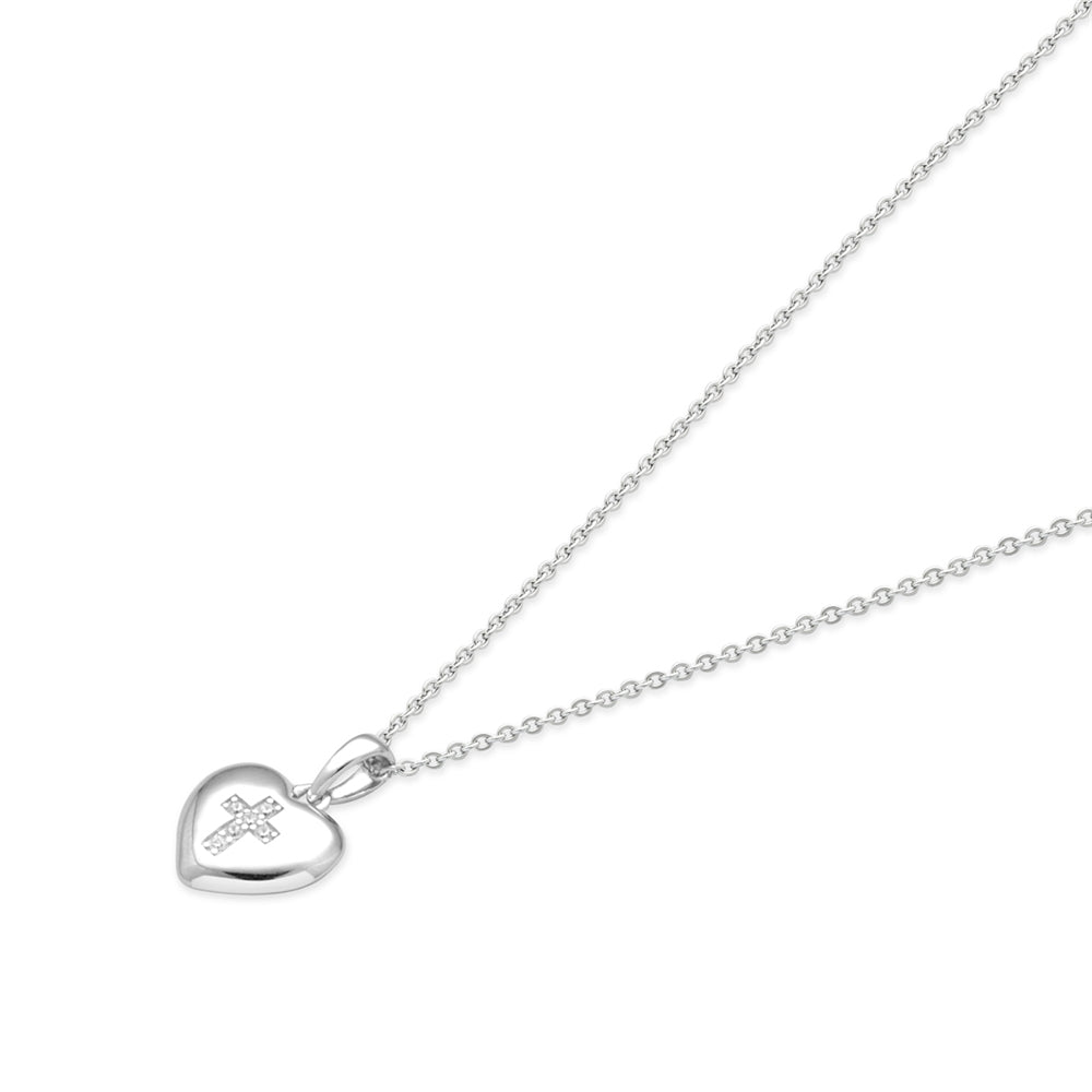 Argento Silver Raised Heart Cross Necklace