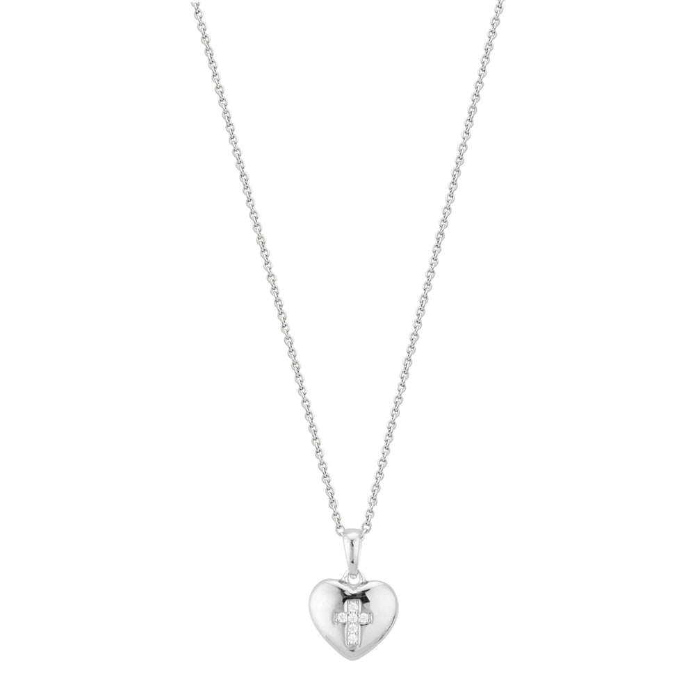 Argento Silver Raised Heart Cross Necklace