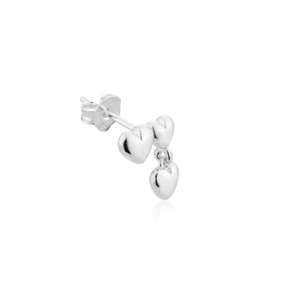 Argento Silver Triple Puffed Heart Stud Earrings