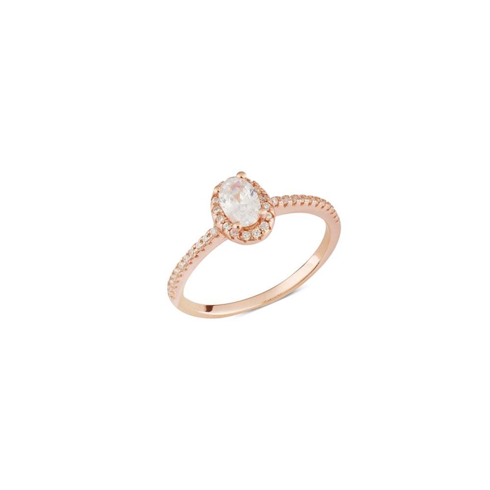 Argento Rose Gold Oval CZ Halo Ring