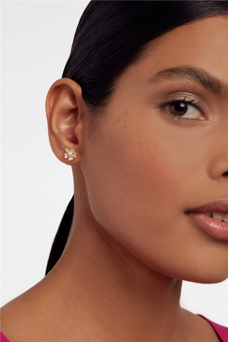 Ted Baker Peti Gold Pink and Pearl Flower Stud Earrings