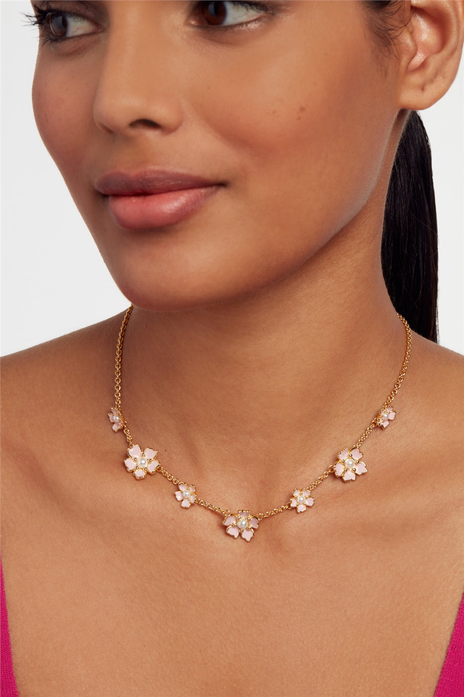 Ted Baker Petia Gold Pink and Pearl Flower Neckalce