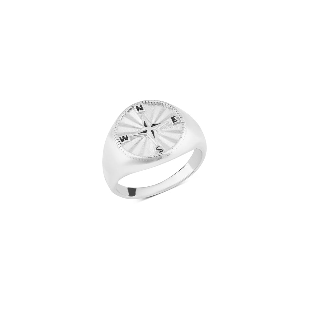 Argento Silver Mens Compass Signet Ring