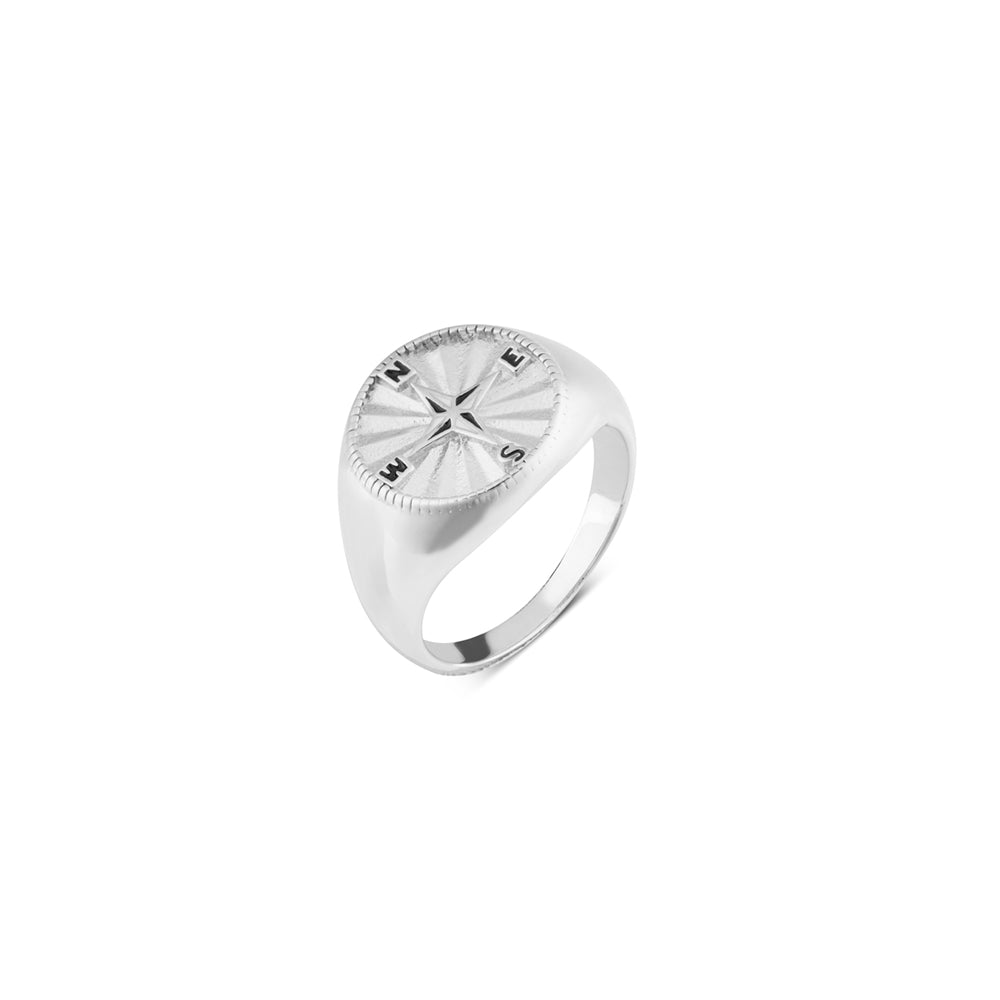 Argento Silver Mens Compass Signet Ring