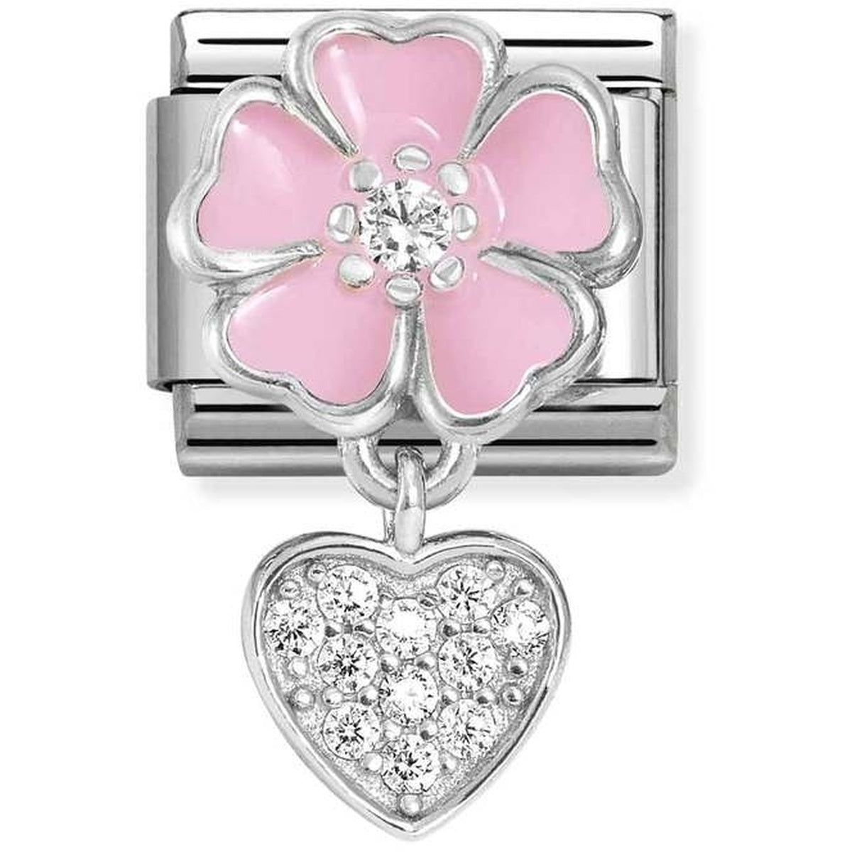 Nomination Pink Flower With Crystal Heart Charm