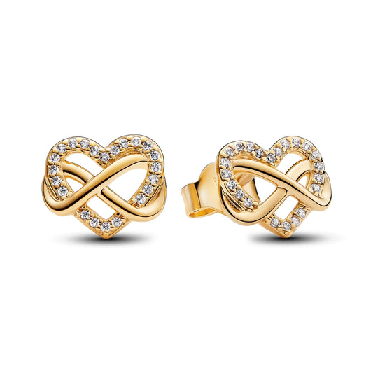 Pandora Sparkling Infinity Heart Gold Stud Earrings