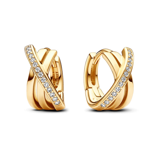 Pandora Crossover Pavé Gold Hoop Earrings