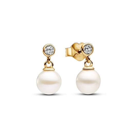 Pandora Treated Freshwater Cultured Pearl & Stone Gold Drop Earrings