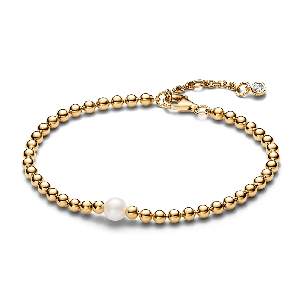 Pandora Treated Freshwater Cultured Pearl & Beads Gold Bracelet