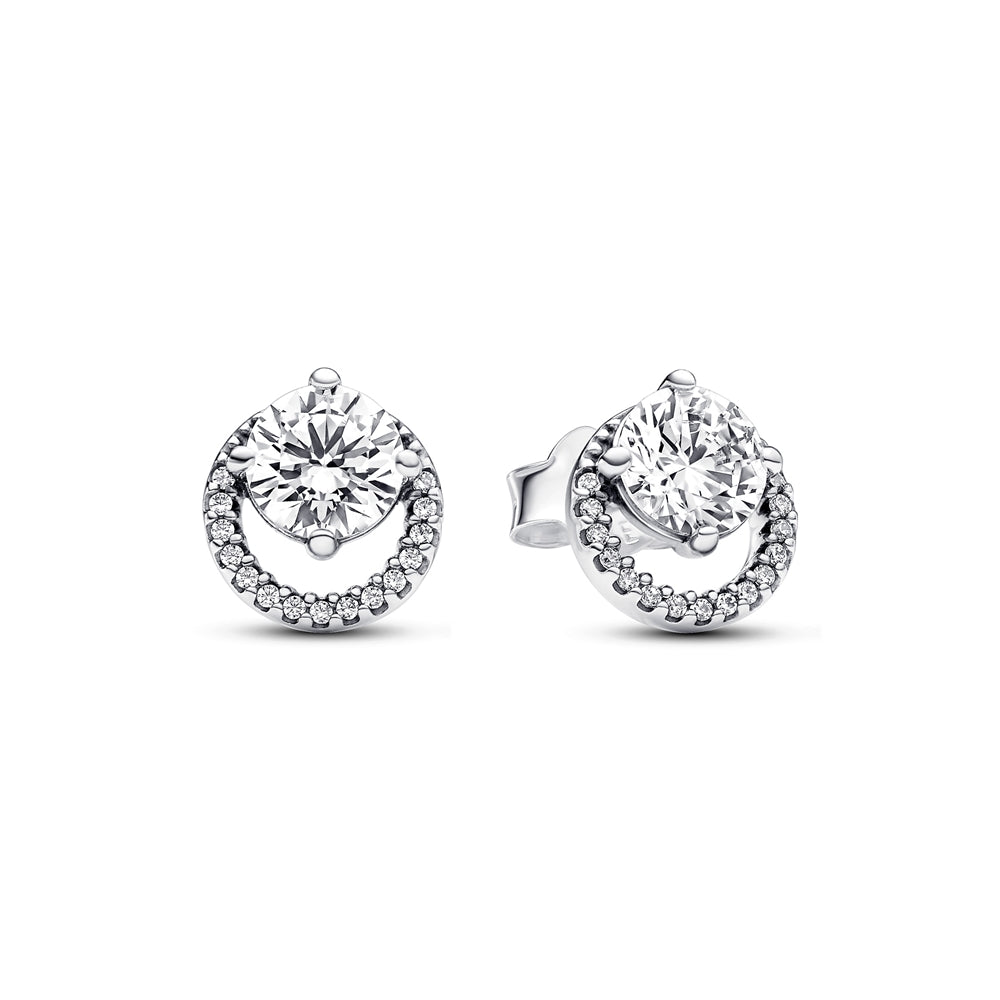 Pandora Sparkling Round Halo Stud Silver Earrings
