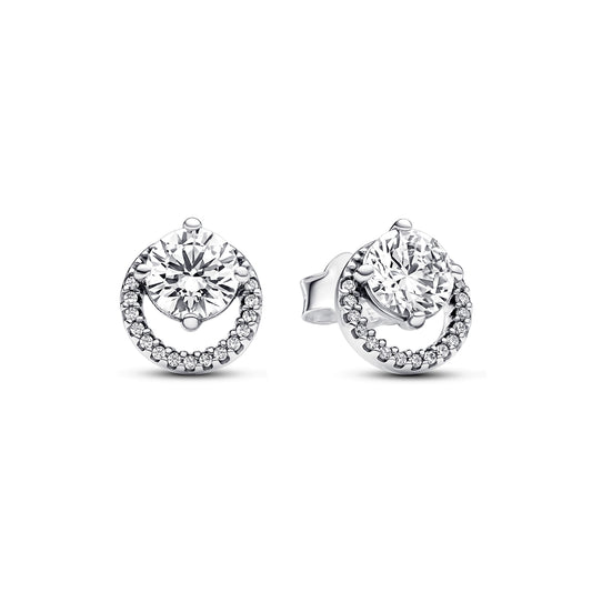 Pandora Sparkling Round Halo Stud Silver Earrings
