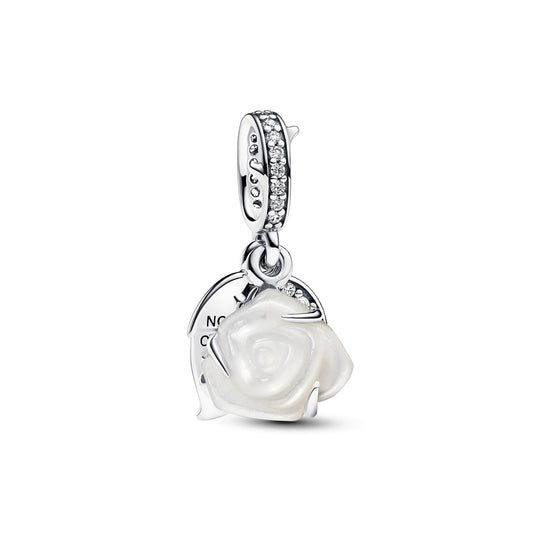 Pandora White Rose in Bloom Double Dangle Charm