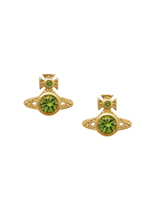 Vivienne Westwood Gold Green Crystal London Orb Earrings