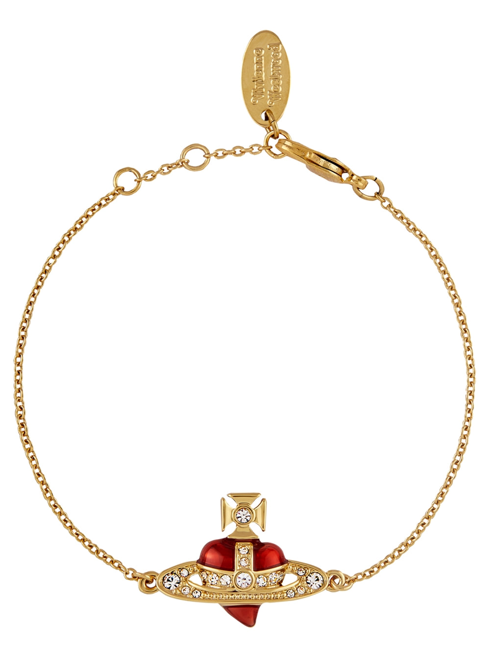 Vivienne Westwood Gold Red Enamel New Diamante Heart Bracelet