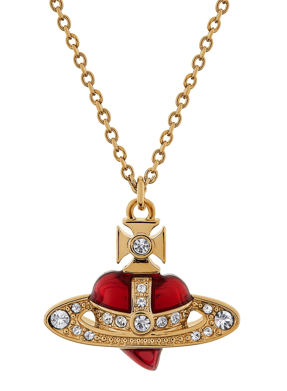 Vivienne Westwood Gold Red Enamel New Diamante Heart Neckalce