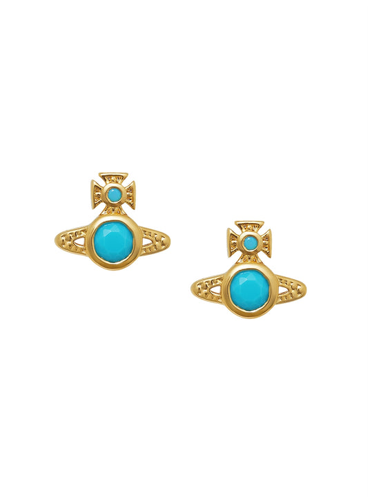 Vivienne Westwood Gold Turquoise Crystal London Orb Earrings