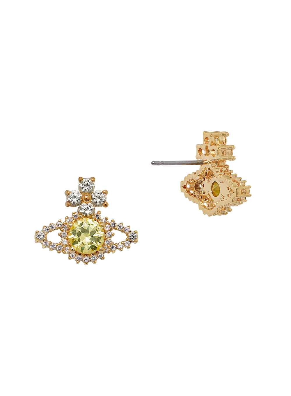 Vivienne Westwood Gold Yellow Crystal Valentina Orb Stud Earrings