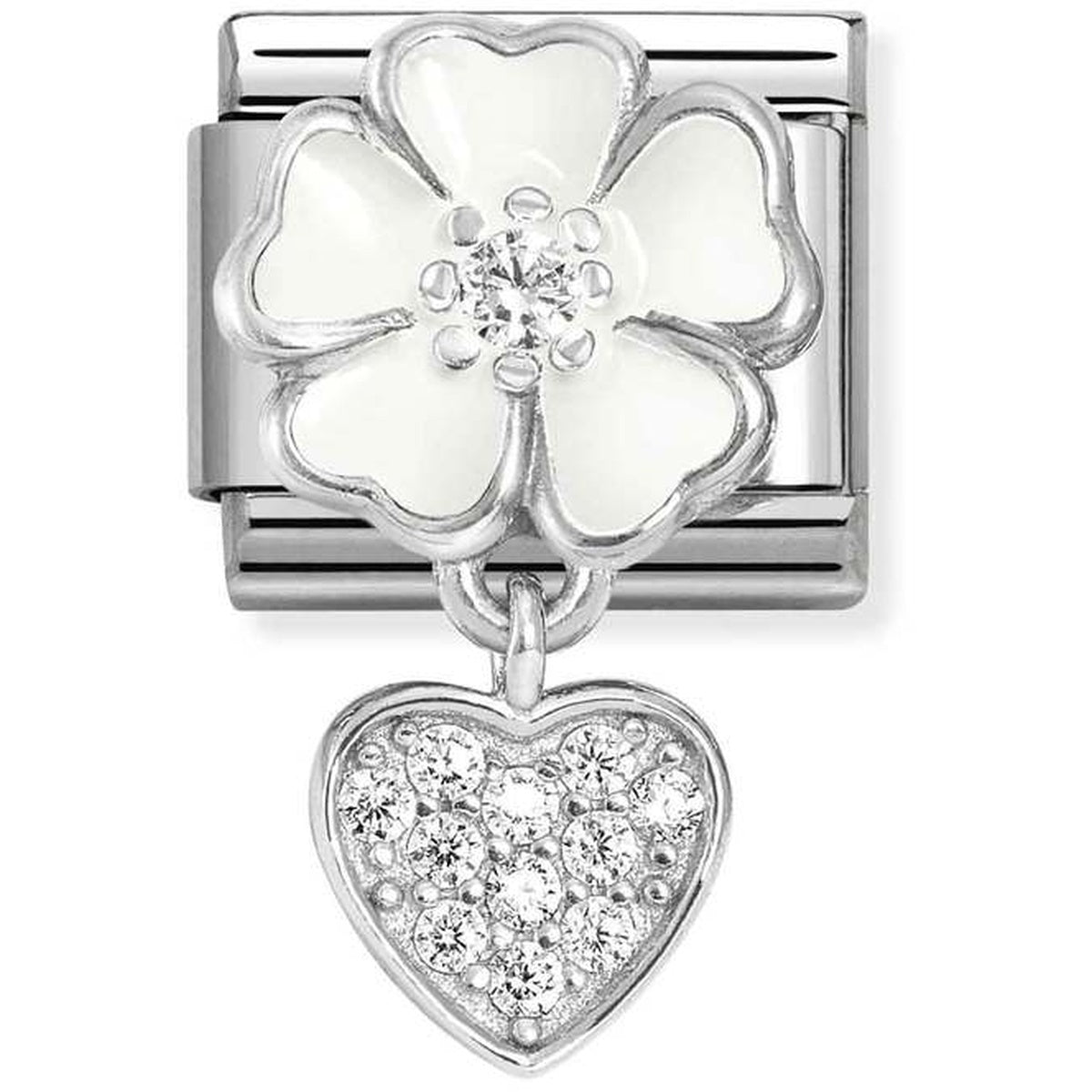 Nomination White Flower With Heart Charm